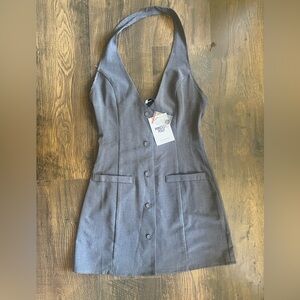 Princess Polly Fenny Mini Dress: Charcoal Button-Down Dress